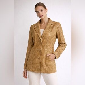 Fairweather Distressed Tan Faux Leather Blazer Jacket L/G